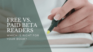 A beta reader highlighting text in a book with a yellow marker. Text reads: "Free vs. Paid Beta Readers: Which is right for your book?"